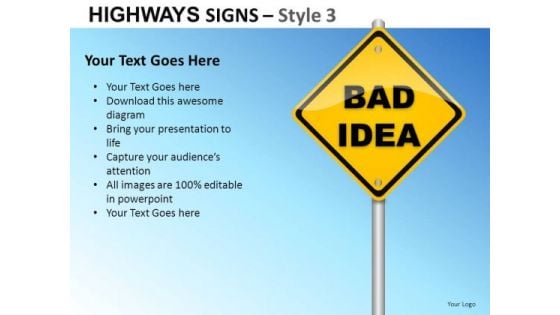 Bad Idea Highways Signs 3 PowerPoint Slides And Ppt Diagram Templates