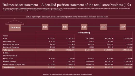 Balance Sheet Statement A Detailed Position Statement Fashion Business Plan Infographics Pdf