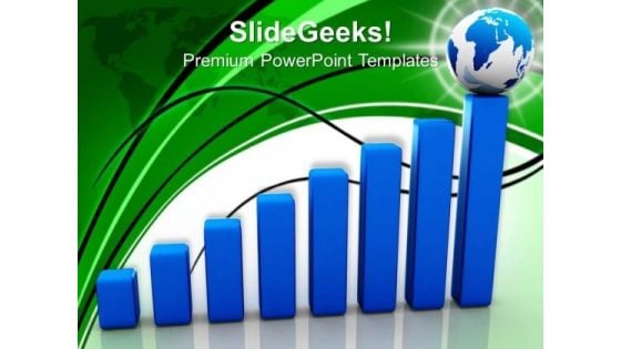 Bar Graph With Globe On Top Global Business PowerPoint Templates And PowerPoint Themes 1112