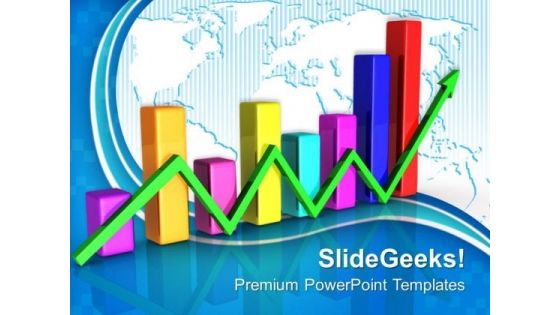 Bar Graph With Green Arrow Finance PowerPoint Templates And PowerPoint Themes 0712