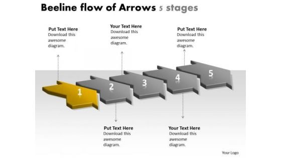 Beeline Flow Of Arrows 5 Stages Easy Charts PowerPoint Slides