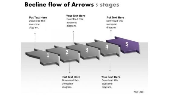 Beeline Flow Of Arrows 5 Stages Ppt Free Flowchart Program PowerPoint Templates