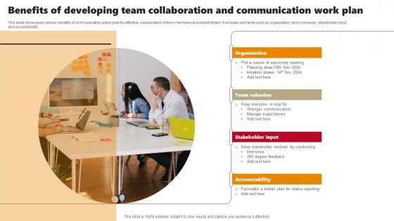 Benefits Of Developing Team Collaboration And Communication Work Plan Icons Pdf