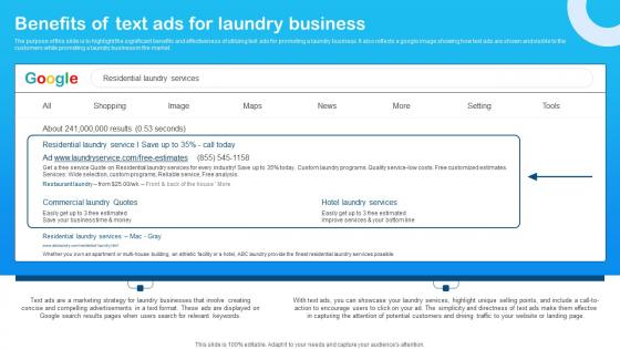 Benefits Of Text Ads For Laundry Marketing Plan For Laundry Start Up Portrait Pdf