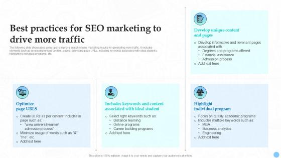 Best Practices For SEO Marketing To Drive Higher Education Ppt Sample Strategy SS V Best Practices For SEO Marketing To Drive Higher Education Ppt Sample Strategy SS V