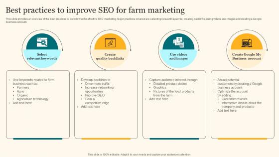 Best Practices To Improve Seo For Farm Marketing Agricultural Product Promotion Demonstration Pdf