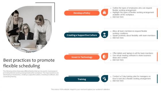 Best Practices To Promote Flexible Scheduling Optimizing Staff Retention Rate Infographics Pdf