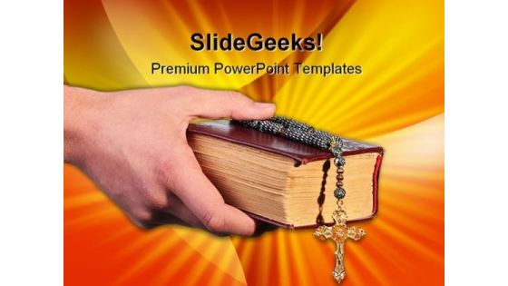 Bible With Cross Religion PowerPoint Themes And PowerPoint Slides 0211