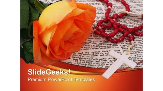 Bible With Rosary Cross Christian PowerPoint Templates And PowerPoint Themes 0712