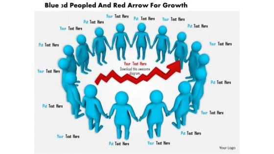 Blue 3d Peopled And Red Arrow For Growth