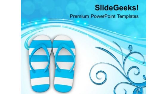 Blue And White Stripy Flip Flops PowerPoint Templates Ppt Backgrounds For Slides 0713