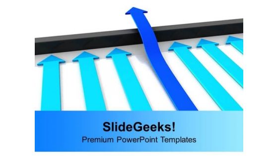 Blue Arrow Jumps Above Barrier Leadership PowerPoint Templates Ppt Backgrounds For Slides 0113 Blue Arrow Jumps Above Barrier Leadership PowerPoint Templates Ppt Backgrounds For Slides 0113