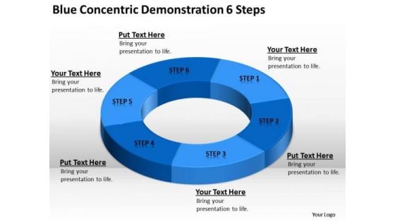 Blue Concentric Demonstration 6 Steps Writing Simple Business Plan PowerPoint Slides