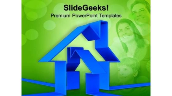 Blue House With Family Illustration PowerPoint Templates And PowerPoint Themes 1012