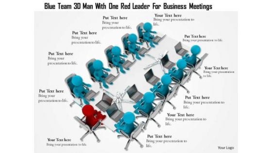 Blue Team 3d Man With One Red Leader For Business Meetings Blue Team 3d Man With One Red Leader For Business Meetings