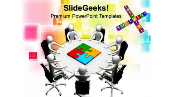 Board Members Table And Puzzle Pieces Business PowerPoint Templates And PowerPoint Themes 0712