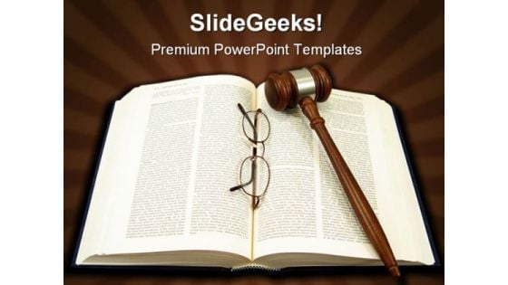 Book Gavel Glasses PowerPoint Template 1110