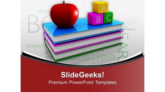 Books With Apple And Blocks Education Theme PowerPoint Templates Ppt Backgrounds For Slides 0313