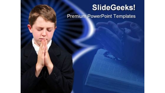 Boy Praying Religion PowerPoint Template 0810