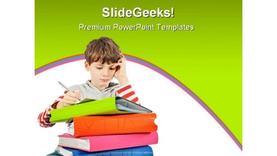 Boy Reading Books Education PowerPoint Template 1010