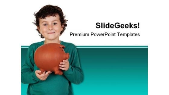 Boy With Big Piggy Bank Children PowerPoint Themes And PowerPoint Slides 0411