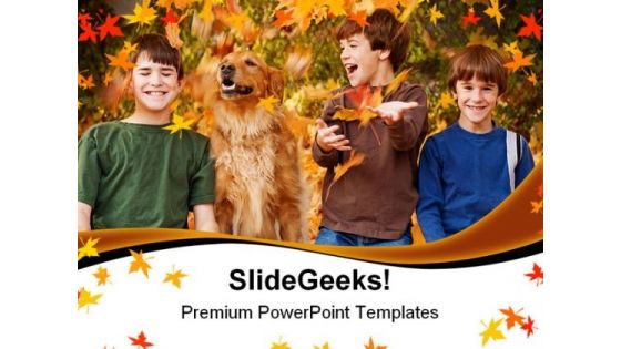 Boys In The Fall Leaves Nature PowerPoint Themes And PowerPoint Slides 0511
