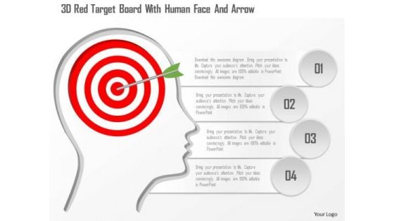 Busines Diagram 3d Red Target Board With Human Face And Arrow Presentation Template