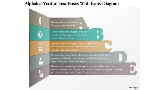 Busines Diagram Alphabet Vertical Text Boxes With Icons Diagram Presentation Template
