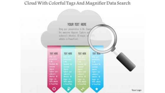 Busines Diagram Cloud With Colorful Tags And Magnifier Data Search Presentation Template