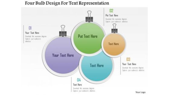 Busines Diagram Four Bulb Design For Text Representation Presentation Template