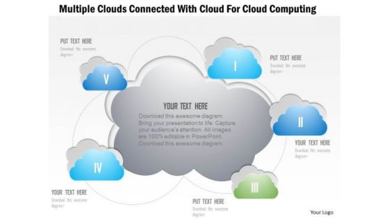 Busines Diagram Multiple Clouds Connected With Cloud For Cloud Computing Ppt Template