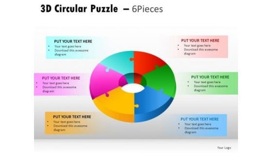 Business 3d Circular Puzzle 6 Pieces PowerPoint Slides And Ppt Diagram Templates