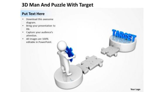 Business Activity Diagram 3d Man And Puzzle With Target PowerPoint Slides