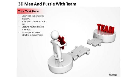 Business Activity Diagram 3d Man And Puzzle With Team PowerPoint Slides