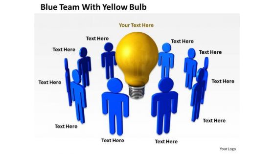 Business Activity Diagram Blue Team With Yellow Bulb PowerPoint Slides