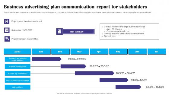 Business Advertising Plan Communication Report For Stakeholders Ppt Ideas Clipart Images pdf