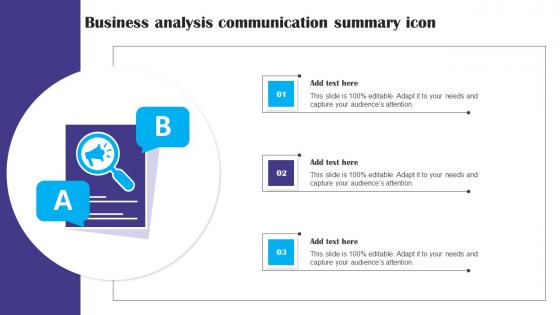 Business Analysis Communication Summary Icon Ppt Styles Files pdf