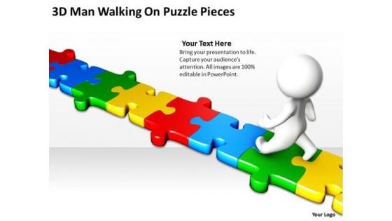 Business Analyst Diagrams 3d Man Walking On Puzzle Pieces PowerPoint Slides