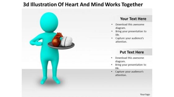 Business And Strategy 3d Illustration Of Heart Mind Works Together Characters