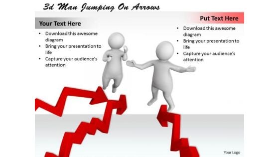 Business And Strategy 3d Men Jumping On Arrows Concept Statement