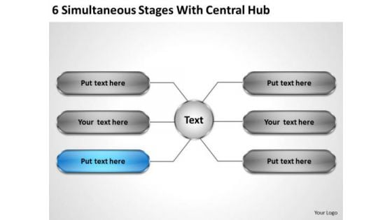 Business And Strategy 6 Simultaneous Stages With Central Hub Ppt Consulting