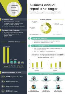 Business Annual Report One Pager Presentation Report Infographic Ppt