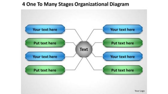 Business Case Diagram 4 One To Many Stages Organizational PowerPoint Slides