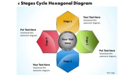 Business Case Diagram 4 Stages Cycle Hexagonal PowerPoint Slides