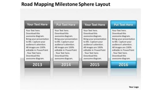 Business Case Diagram Road Mapping Milestone Sphere Layout PowerPoint Slides