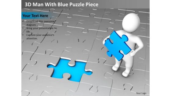 Business Charts 3d Man With Blue Puzzle Piece PowerPoint Templates Ppt Backgrounds For Slides