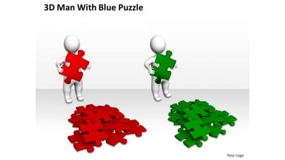 Business Charts 3d Man With Blue Puzzle Pieces PowerPoint Templates Ppt Backgrounds For Slides