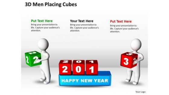 Business Charts 3d Men Placing Cubes PowerPoint Templates