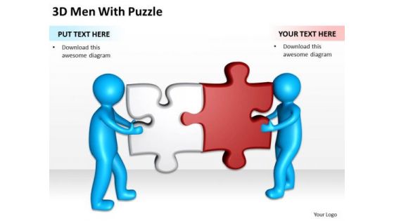 Business Charts 3d Men With Puzzle PowerPoint Templates