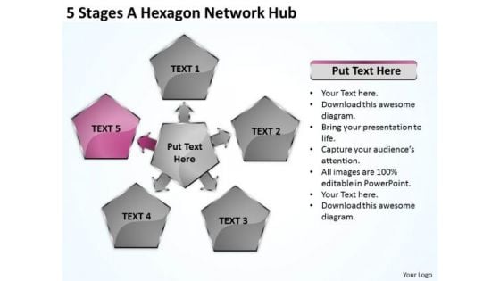 Business Charts 5 Stages Hexagon Network Hub Ppt 6 PowerPoint Slides